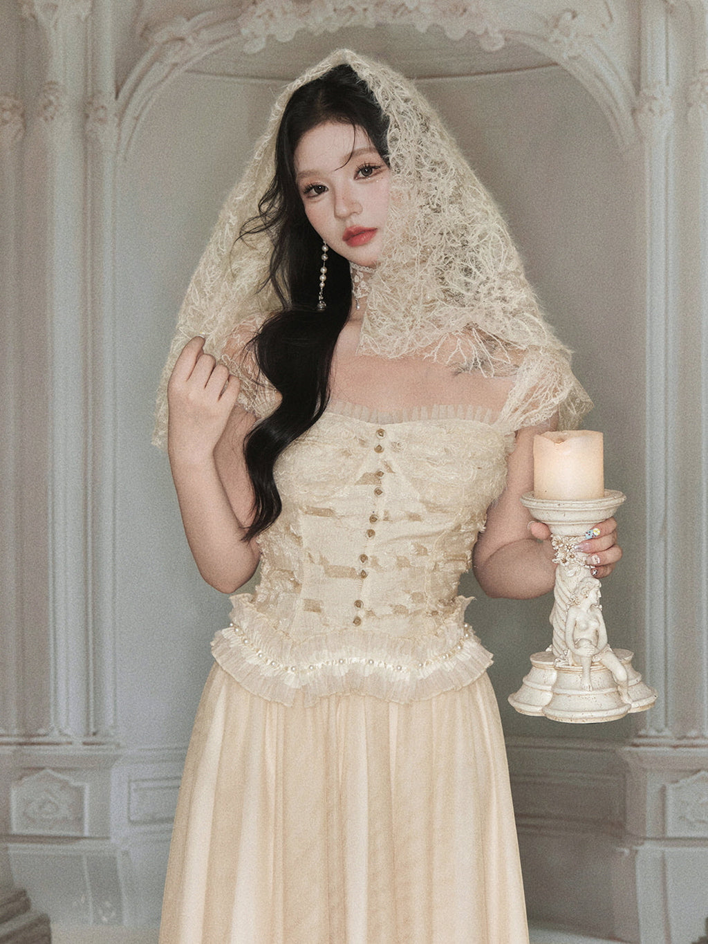 Ethereal Lace Bustier & Layered Tulle Skirt