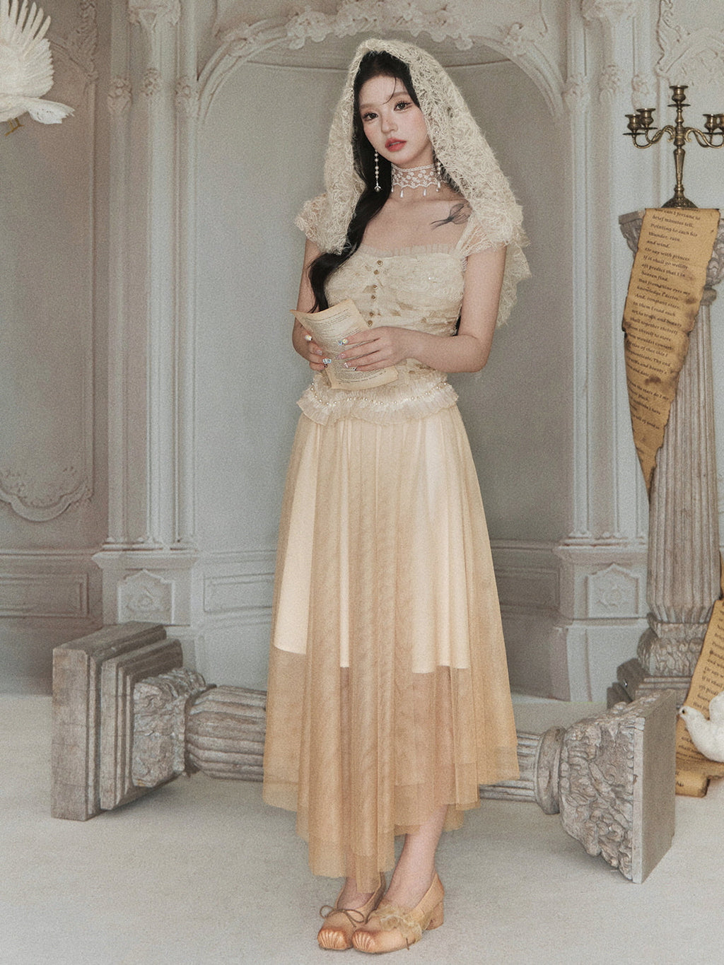 Ethereal Lace Bustier & Layered Tulle Skirt