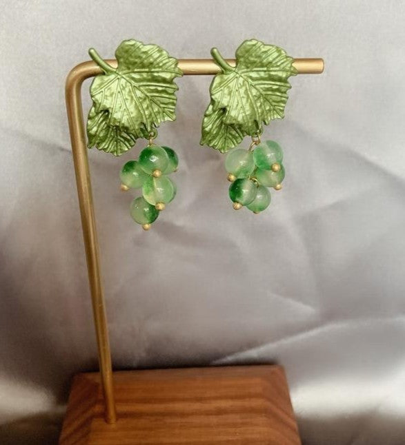 Cottagecore Grape Earrings & Brooch