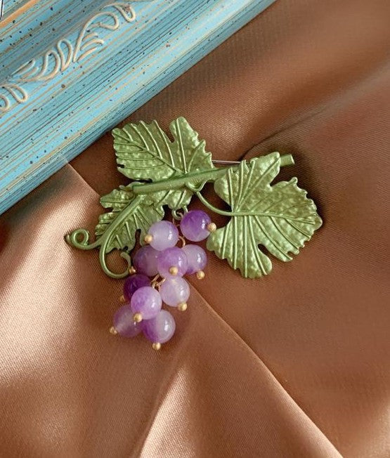 Cottagecore Grape Earrings & Brooch
