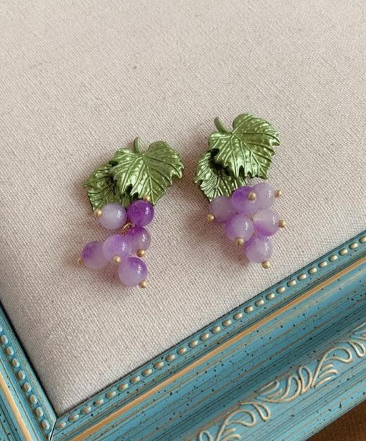 Cottagecore Grape Earrings & Brooch