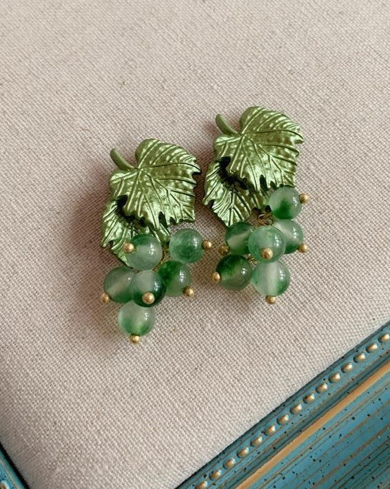 Cottagecore Grape Earrings & Brooch