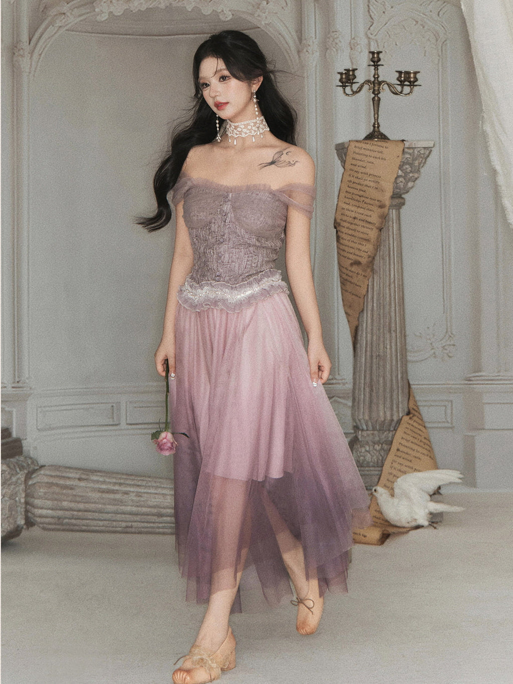 Ethereal Lace Bustier & Layered Tulle Skirt