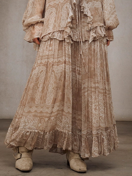 Romantic Beige Lace Blouse & Skirt