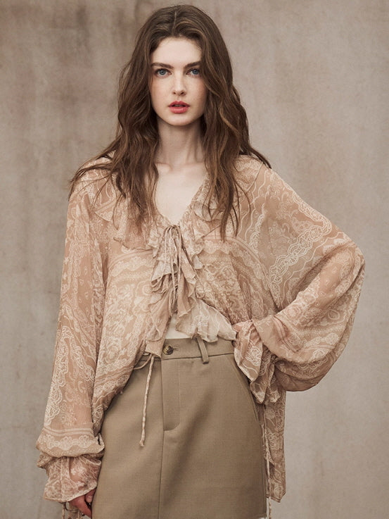 Romantic Beige Lace Blouse & Skirt