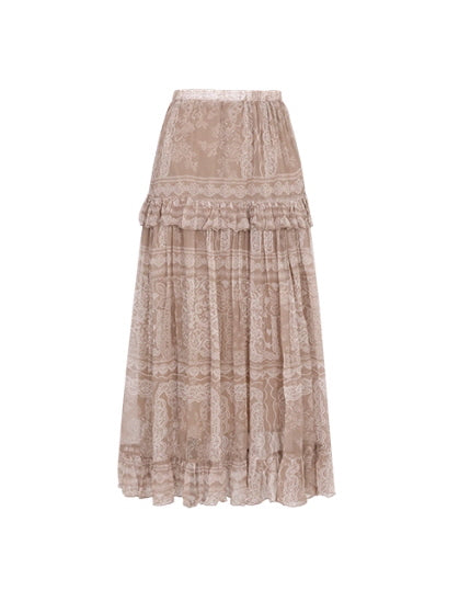 Romantic Beige Lace Blouse & Skirt