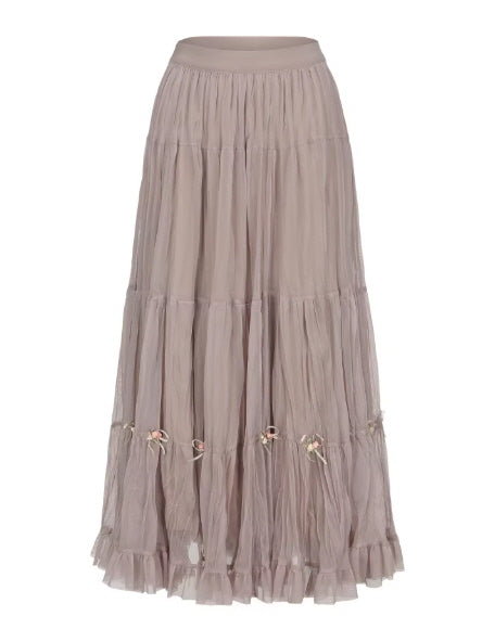 Ribbon Bloom Tulle Long Skirt