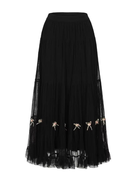 Ribbon Bloom Tulle Long Skirt