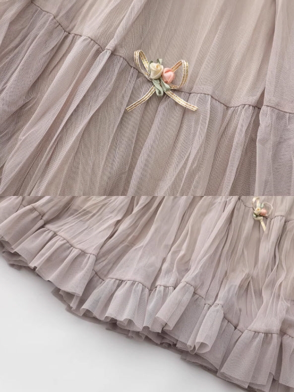 Ribbon Bloom Tulle Long Skirt