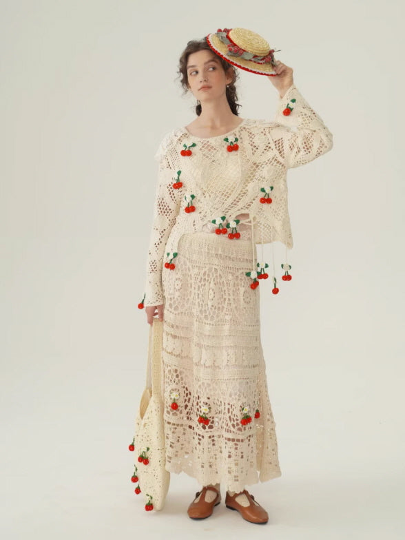 Cherry Garden Crochet Lace Skirt