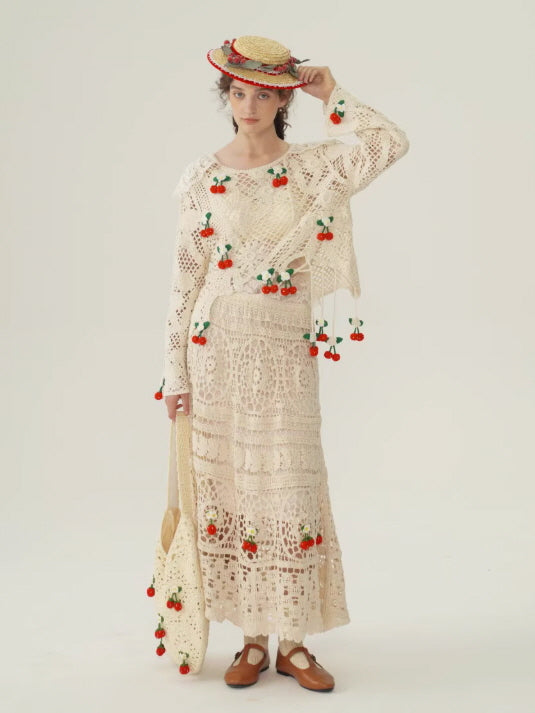 Cherry Garden Crochet Lace Skirt