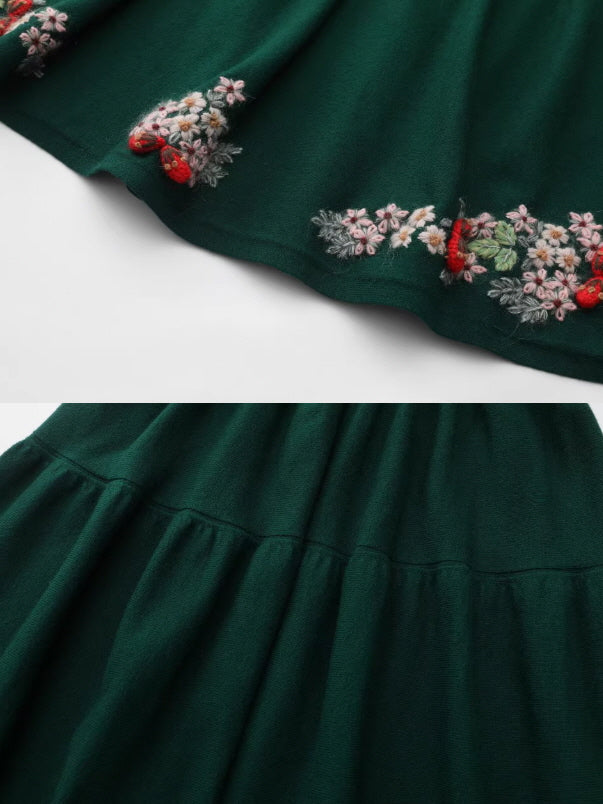 Evergreen Forest Embroidered Wool Skirt