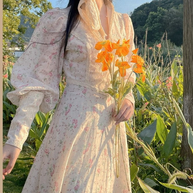 Replica 70s Floral Puff Sleeves Prairie Dress