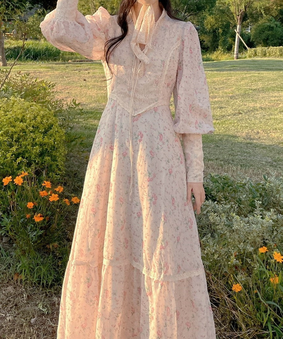 Replica 70s Floral Puff Sleeves Prairie Dress