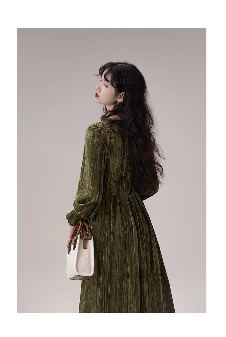 Vintage Square Collar Velvet Dress