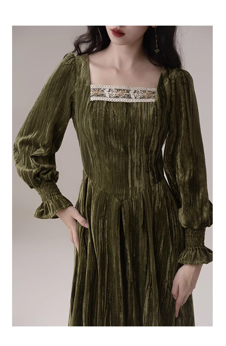 Vintage Square Collar Velvet Dress