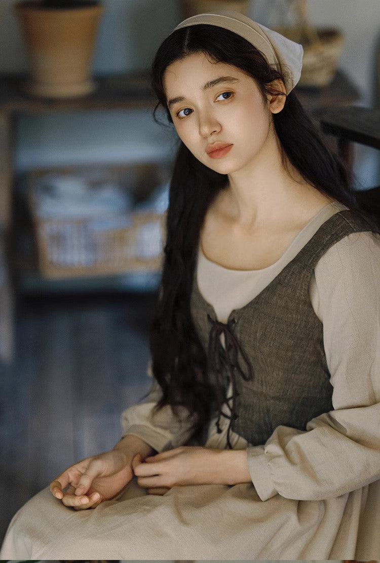 Cottagecore Farm Girl Cotton Dress Vest Set