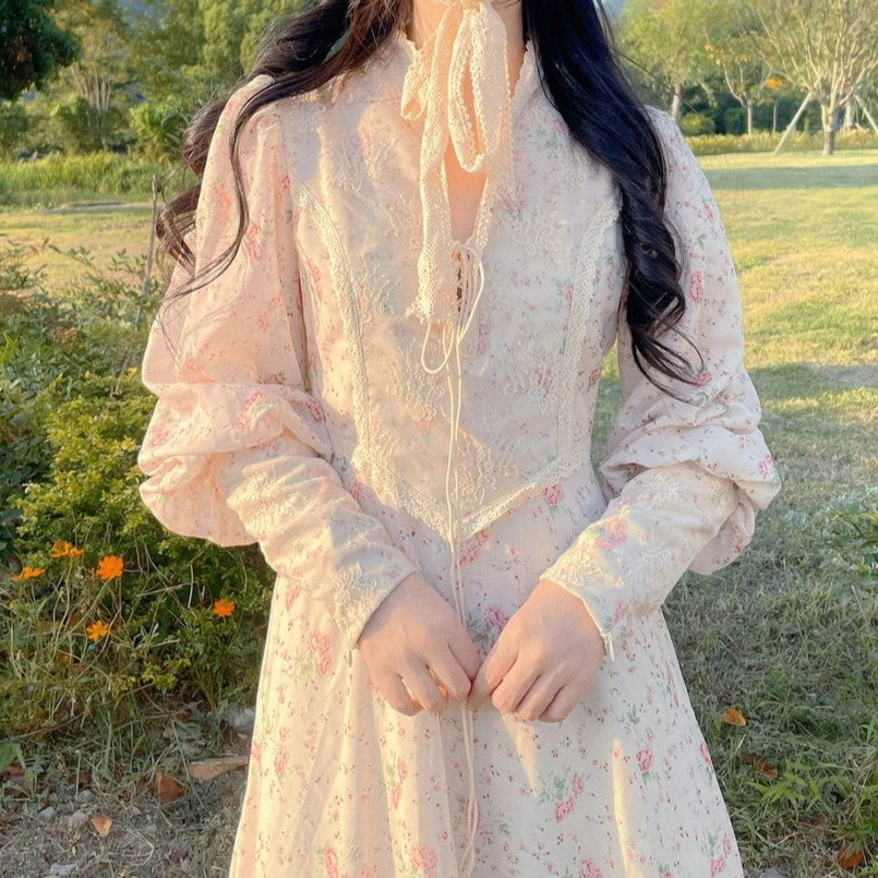 Replica 70s Floral Puff Sleeves Prairie Dress