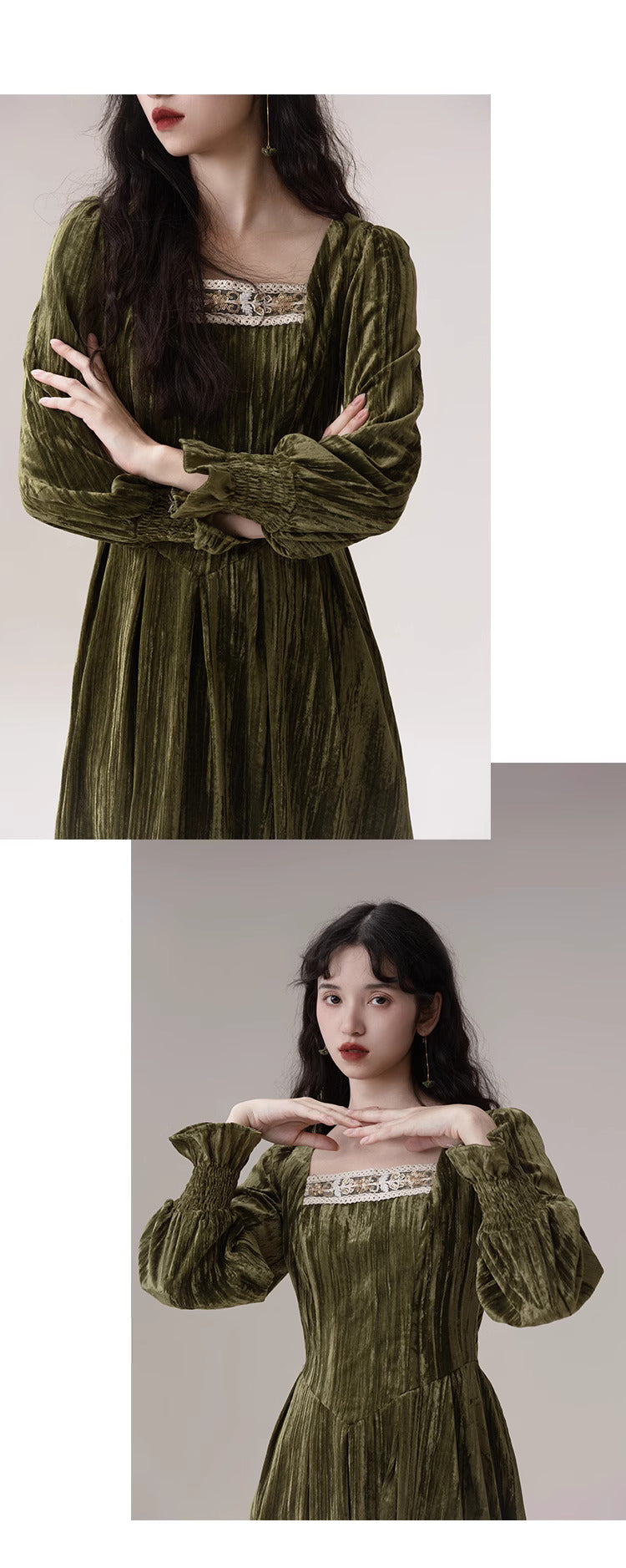 Vintage Square Collar Velvet Dress