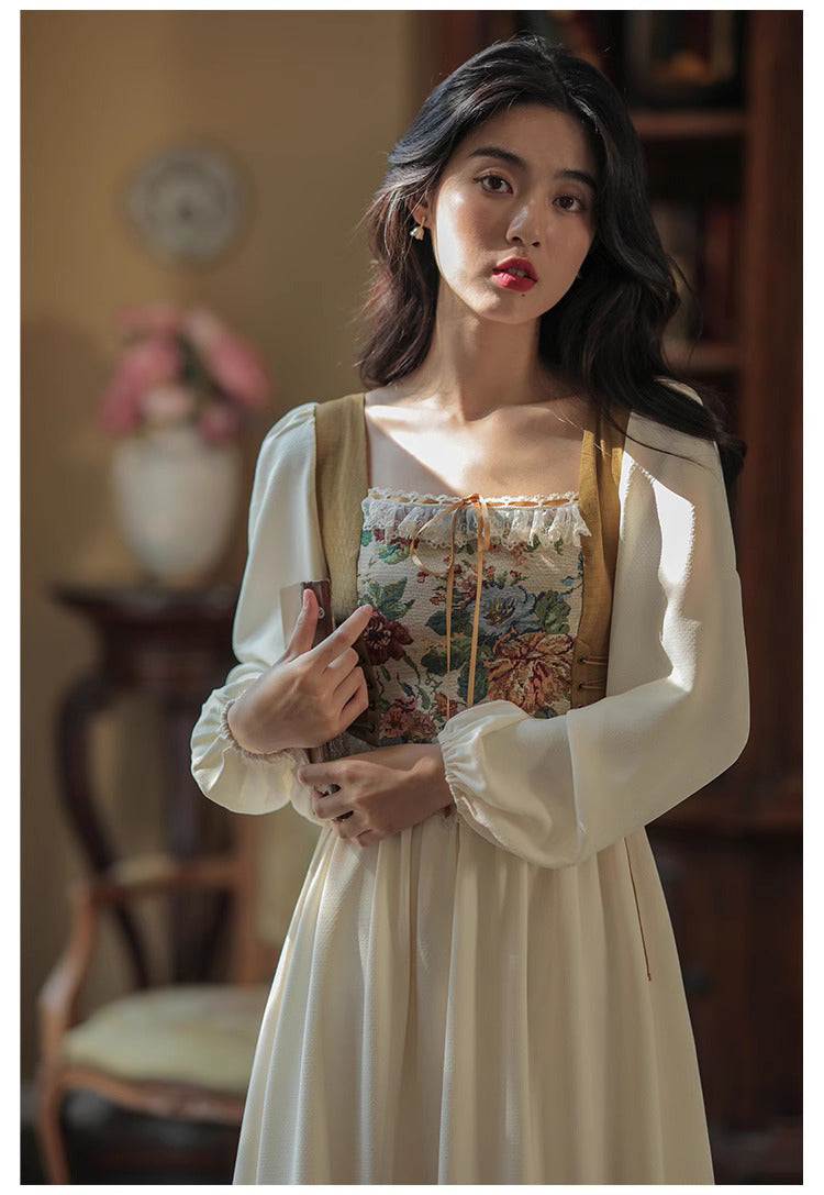 Hobbitcore Contrast Color Corset Dress