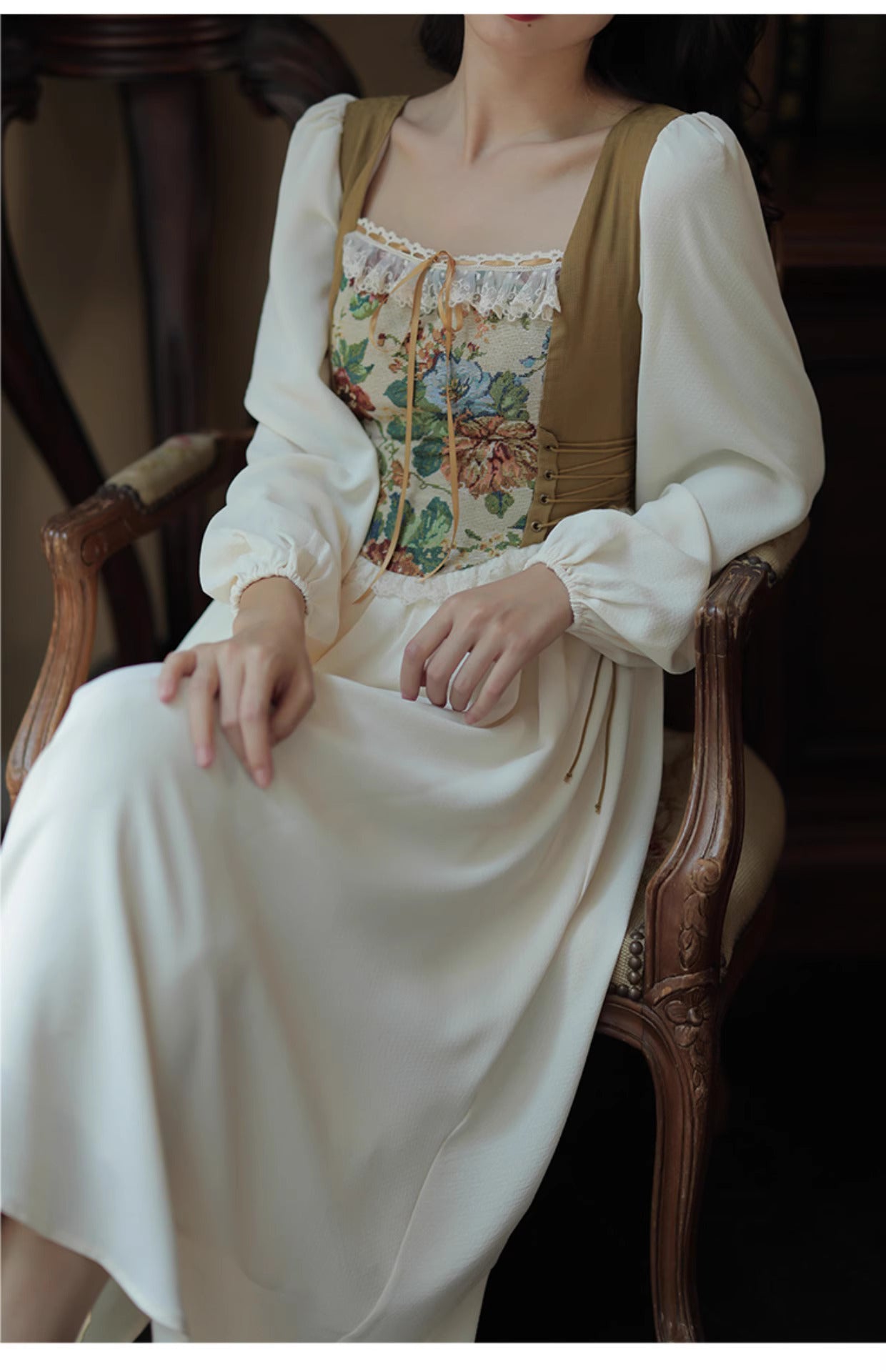 Hobbitcore Contrast Color Corset Dress