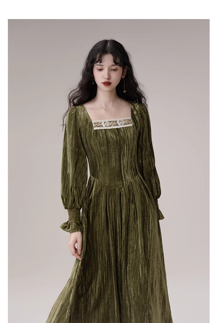 Vintage Square Collar Velvet Dress